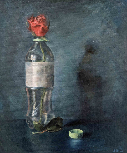 'Rose and bottle' Original oil painting